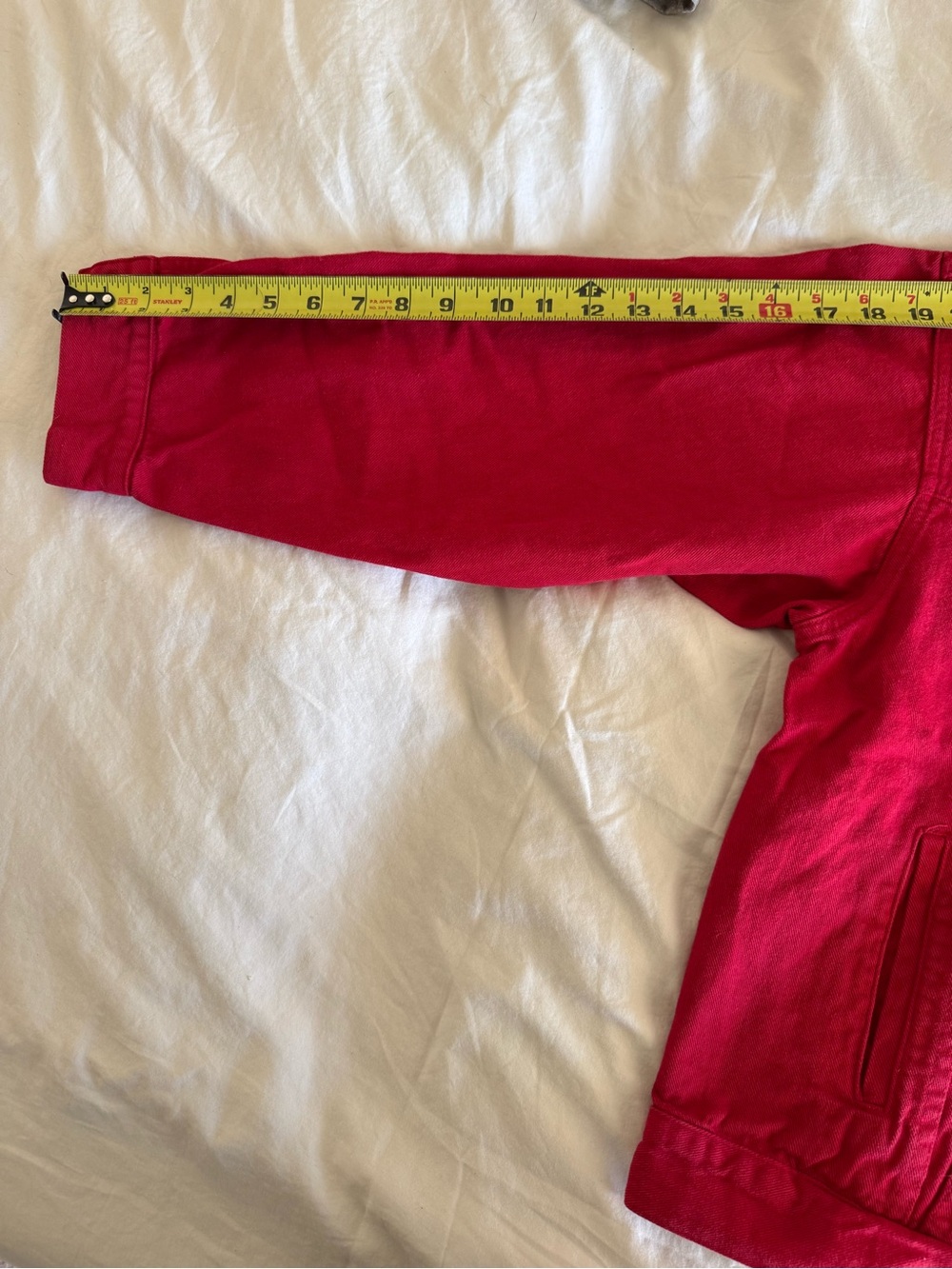 Red Women's Jean Jacket Pockets button up front - Picture 8 of 14